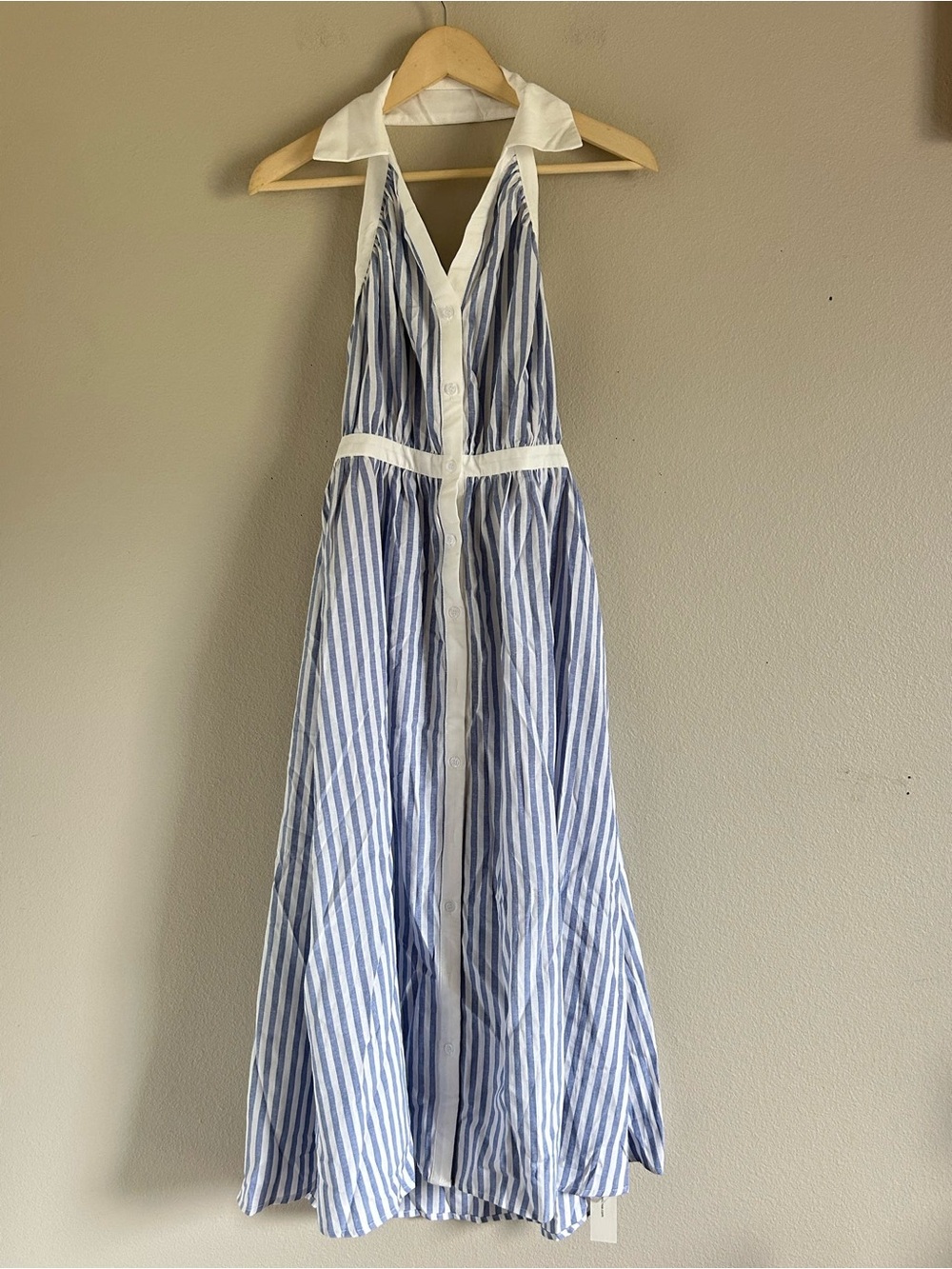 Blue & White Striped Cotton Blend Collared Halter Midi Dres
Small NWT - Picture 6 of 9